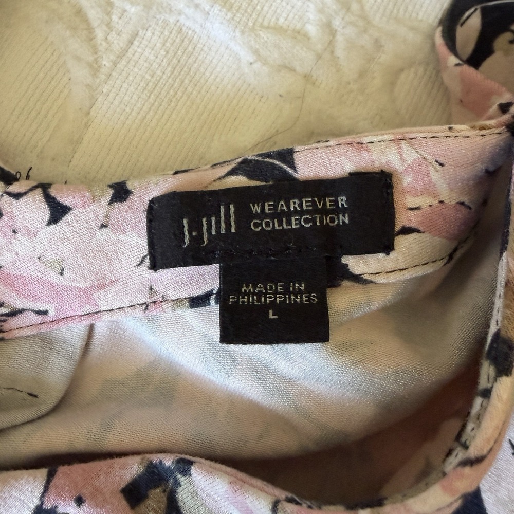 J. Jill Wearever Collection Dress L Shift Double V-Neck Pleat Floral Pockets - Picture 7 of 12